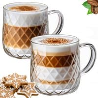 SZKLANKI DO LATTE KAWY HERBATY KOMPLET SZKLANEK Z UCHEM ZESTAW 350ml 2
