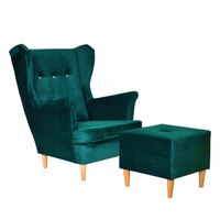 Fotel uszak ARI z podnóżkiem, skandynawski  ciemno zielony