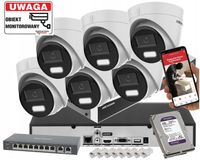 Zestaw do monitoringu 6 kamer Hikvision 6Mpx Dwa oświetlacze Detekcja Ludzi