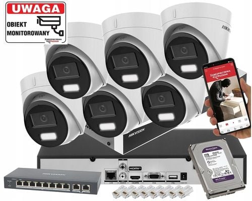 Zestaw do monitoringu 6 kamer Hikvision 6Mpx Dwa oświetlacze Detekcja Ludzi na Arena.pl