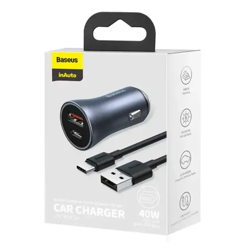 ładowarka samochodowa baseus golden contactor pro, usb + usb-c na Arena.pl