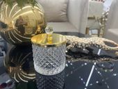 Kryształowa cukiernica / pojemnik dekoracyjny złoty z kryształkami 8x9