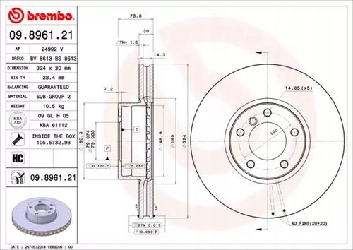 TARCZA HAM PRZOD 324X30 V BREMBO na Arena.pl