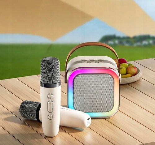 PRZENOŚNY GŁOŚNIK BLUETOOTH KARAOKE 2 MIKROFONY ZESTAW USB SD MINI JACK RGB na Arena.pl