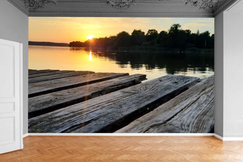 Fototapeta DREWNIANY MOST ZACHÓD SŁOŃCA JEZIORO na Arena.pl