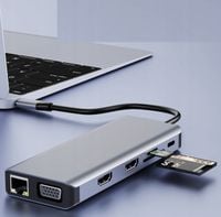 ADAPTER HUB Stacja Dokująca 12w1 USB-C 2x HDMI VGA USB Jack SD Ethernet LAN