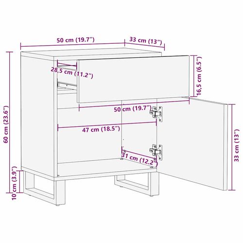 Szafka Nocna orzech włoski 50 x 33 x 60 cm lite drewno mango na Arena.pl