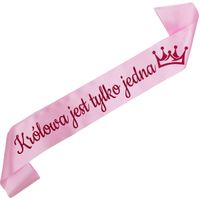 Królowa jest tylko jedna - jasnoróżowa szarfa z fuksjowym nadrukiem