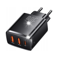 COMPACT SZYBKA ŁADOWARKA SIECIOWA 2X USB USB-C 30W 3A PD QC CZARNY