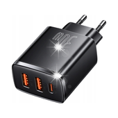 COMPACT SZYBKA ŁADOWARKA SIECIOWA 2X USB USB-C 30W 3A PD QC CZARNY