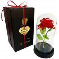 WIECZNA RÓŻA W SZKLE DLA DZIEWCZYNY WALENTYNKI DZIEŃ KOBIET - Złote SercE
