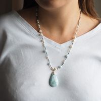 Naszyjnik z zawieszką - Larimar, Perła, Turmalin niebieski i srebro