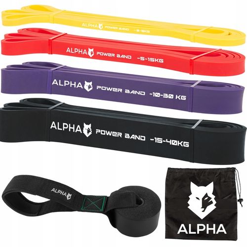 Zestaw 4 Gum Oporowych do Ćwiczeń z Uchwytem Gratis - Power Band ALPHA na Arena.pl