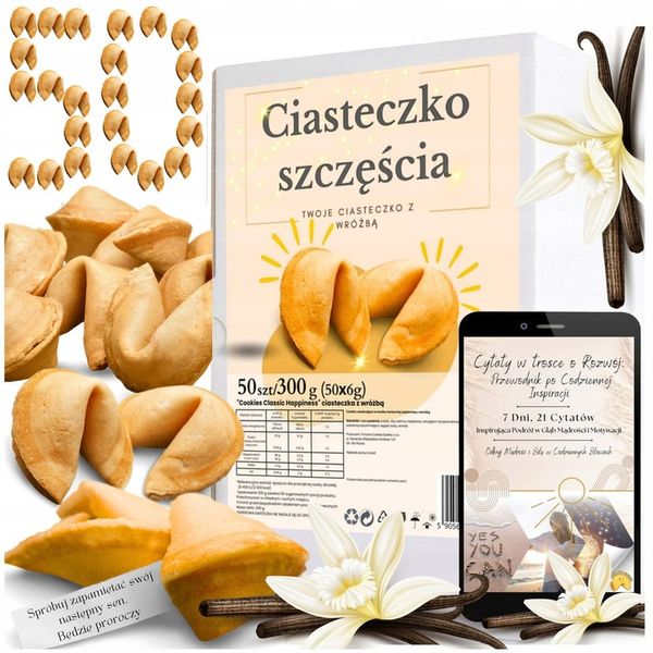CHIŃSKIE CIASTECZKA SZCZĘŚCIA Z WRÓŻBĄ MAGIA LOSU PRZEZNACZENIA 50 + ebook zdjęcie 1