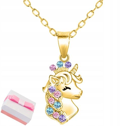 Srebrny naszyjnik dla dziewczynki jednorożec łańcuszek srebro pozłacane 925 na Arena.pl