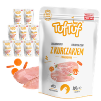 MOKRA KARMA DLA PSA TufTuf SASZETKA MIELONKA KURCZAK MARCHEWKA 10x300G