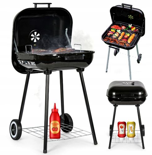 Grill Ogrodowy z Pokrywą, Kółkami Czarny 43 x 40 cm na Arena.pl
