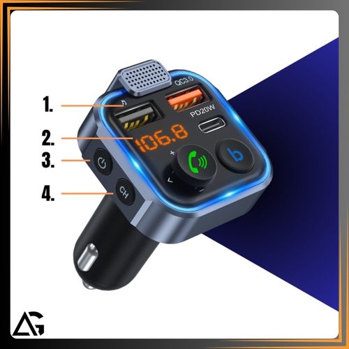 TRANSMITER BLUETOOTH SAMOCHODOWY FM USB 3.0A + 1.0A QC USB-C ŁADOWARKA na Arena.pl