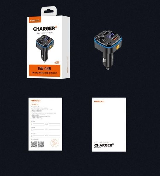 TRANSMITER SAMOCHODOWY FM BLUETOOTH LED USB i USB-C QC 3.1A RECCI zdjęcie 13