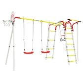 Plac zabaw AKROBATA ogród | Drabinka + plastikowe siedziska + kosz | Stal