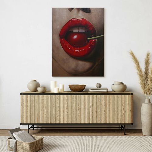 Obraz Canvas Czerwone Kobiece Usta Portret Wiśnia Abstrakcja 60cm x 90cm na Arena.pl