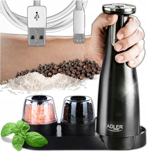 elektryczny młynek do pieprzu i soli pojemniczki ładowanie usb 3 zestaw 3w1 zdjęcie 1