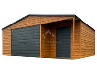 Garaż Blaszany 8x5m + Wnęka 1x2 Brama Uchylna Drzwi Drewnopodobny NB110