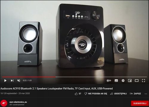 GŁOŚNIKI KOMPUTEROWE 2.1 280W Bluetooth USB SD FM JACK LED Audiocore AC910 na Arena.pl