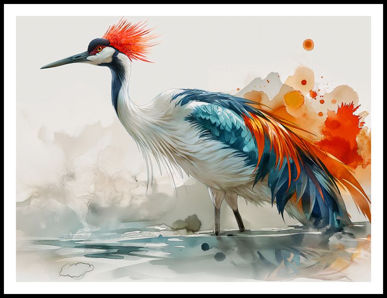 Plakat 100x75cm Żuraw w Akwareli zdjęcie 3