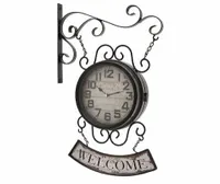 Zegar dworcowy, dwustronny WELCOME czarny 51 x 33 x 11 cm