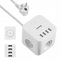 PRZEDŁUŻACZ LISTWA ZASILAJĄCA 4x USB 3 GNIAZDA 1,5m SMART KOSTKA Huslog