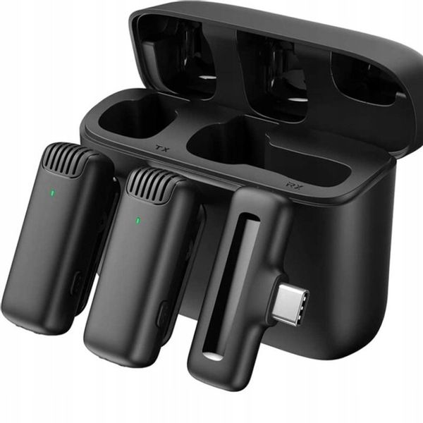 2X MIKROFON KRAWATOWY BEZPRZEWODOWY USB-C + ETUI zdjęcie 4