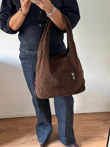 Torba Flora&Co torebka frędzle worek zamsz zamszowa eco brązowa czekoladowy na Arena.pl