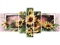 80CM 160CM OBRAZ 5 ELEM SŁONECZNIKI KORALU DRUK ŚCIENNY