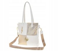Laura Biaggi - torebka shopper biało-złota breloczek R278