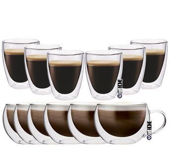 Zestaw Szklanek Termicznych z Podwójną Ścianką Cappucino Coffee 12szt