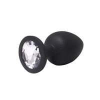 black medium butt plug with white crystal