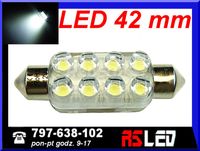 żarówka 8 LED 10x42 mm soczewki  rurka 42mm biała zimna 12v