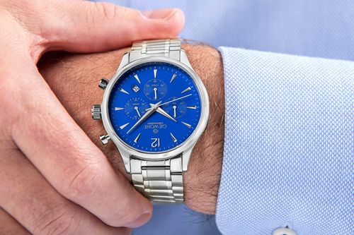 zegarek męski giewont chronograph sapphire srebrno niebieski gw6310-b3 na Arena.pl