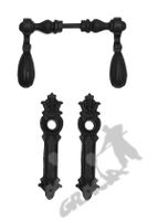 KLAMKA ŻELIWNA Z KPL. SZYLDÓW DŁUGICH NR 3 ŻELIWNA RETRO