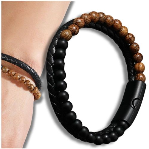 Bransoletka męska skóra naturalna kamienne koraliki na Arena.pl