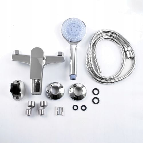 Bateria wannowa ścienna z prysznicem chrom srebrna słuchawka z wężem YOKA na Arena.pl