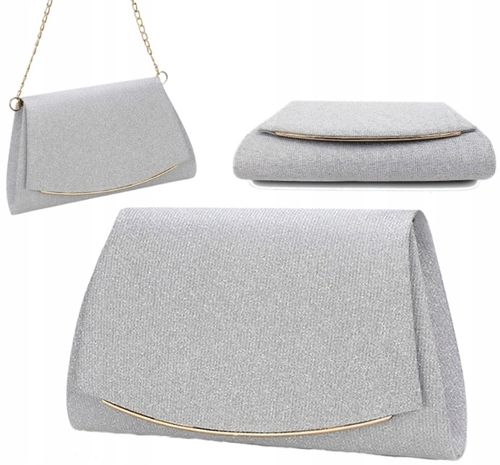 Srebrna Torebka Wieczorowa Kopertówka Wizytowa Łańcuszek Elegancka na Arena.pl