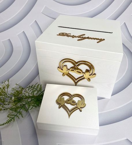 Pudełko na koperty + obrączki białe złote dekory na Arena.pl