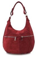 VERA PELLE torebka damska zamszowa worek z suwakami V318 bordowa