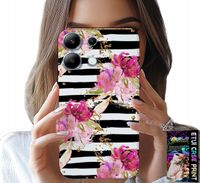 ETUI DO XIAOMI NOTE 13 5G - KWIATKI W CZARNO - BIAŁE PASKI WZORY