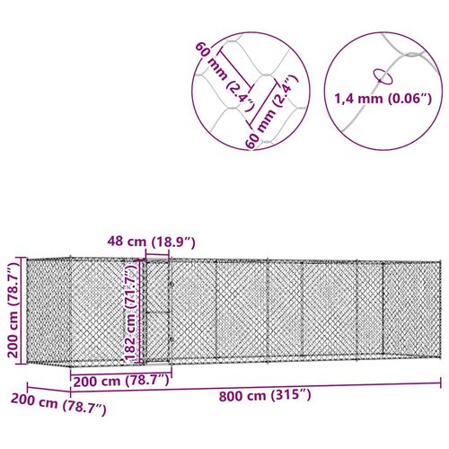 Klatka dla psa Srebrny 800 x 200 x 256 cm Stal Galwanizowana na Arena.pl