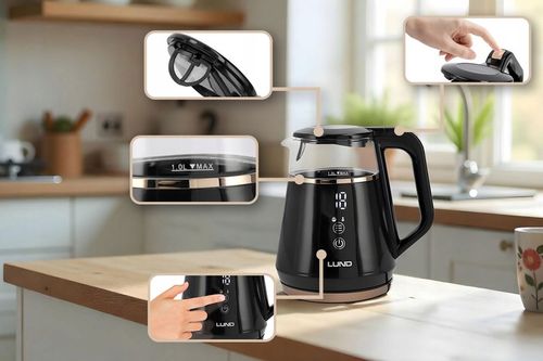 CZAJNIK ELEKTRYCZNY LUND 1100W 1L CZARNY Z REGULACJĄ TEMPERATURY 40-100°C na Arena.pl