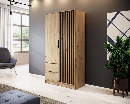 Szafa dwudrzwiowa z szufladami Nelly 2D dąb artisan lamele na Arena.pl