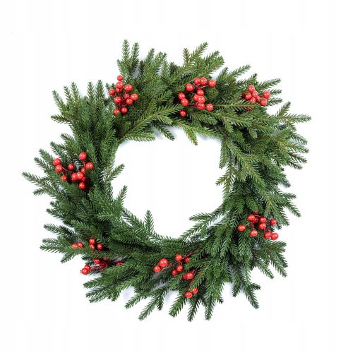 Wianek Świąteczny Świerk NATURA z JARZĘBINĄ 3D 100%PE 60 cm KOMINEK drzwi na Arena.pl